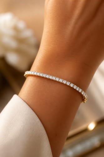 18K Gold Filled Diamond Tennis Bracelet for Women, Dainty Crystal Bangle Bracelet, Cubic Zirconia Hinged Bracelet, Stackable Wedding Jewelry, Bridesmaid Gift, Gift for Her - color: GOLD , SILVER