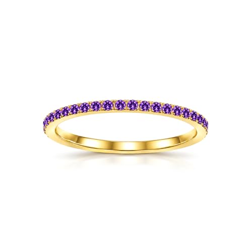 Birthstone Rings For Women, Silver Stackable Cubic Zirconia Stainless Steel Birth Stone Ring To My Daughter/Mom Birthday Unique Gifts Jewelry - color: 06-Gold-June