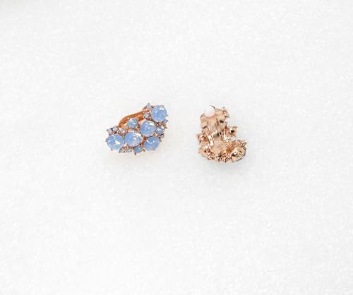 Faship Gorgeous Clip Ons Floral Earrings - color: Light Sapphire Opal / Rose gold plated