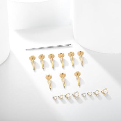Xpircn Flat Back Stud Earrings 14K Gold Plated Internally Threaded CZ Stud Piercing Jewelry for Tragus Helix Cartilage Conch Nose Hypoallergenic Lip Labret Medusa Piercing 16G 18G - color: 18 Gauge, Gold, size: 10mm Bar