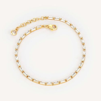 MEVECCO Dainty Chain Bracelets for Women, Layered and Charm Styles | 14K Gold Plated Brass, Select Cubic Zirconia Accents, Single and Multi-Row Structures for Refined Everyday Wristwear - style: Tennis Chain Baguette
