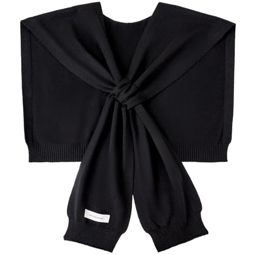 WaJuemy Women's Sweater Shawl Wraps Sleeves Knitted Collar Sweater Scarf Top Casual Lightweight Shoulder Cape Accessories - color: 01 Black X