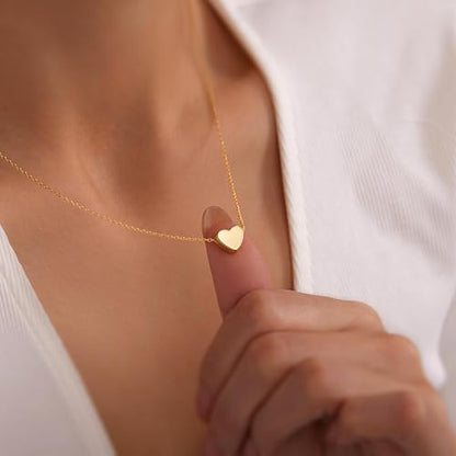 Poxtex Layered Gold Necklaces for Women, Stackable Dainty 14K Gold Silver Plated Trendy Simple Heart Diamond Cross Bow Circle Pendant Paperclip Choker Dot Chain Necklace,Jewelry Set Gifts for Women - color: Gold, style: Heart2
