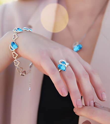 Leafael Infinity Love Women's Adjustable Crystal Heart Ring with Birthstone Crystals Healing Stones, Jewelry Gifts for Women, Birthdays Valentine's Day, Silver-Tone, Open End, Size 6.5-8 - color: 09b-December-Calmness-Aquamarine Blue