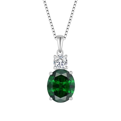 Birthstone Necklace for Women 925 Sterling Silver | Oval Cut Pendant Necklace, Jewelry for Mom Wife - color: Green