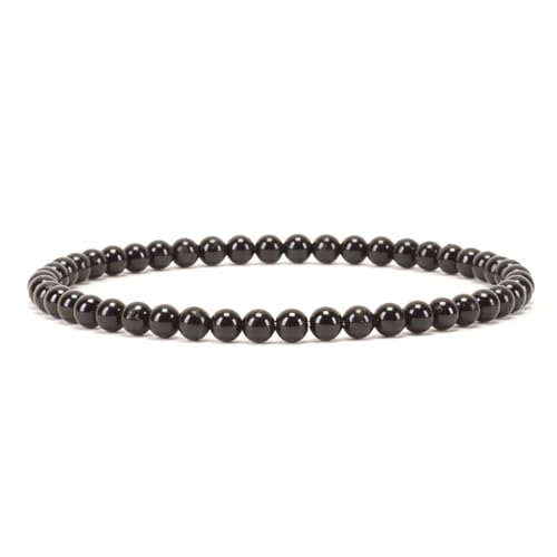 Cherry Tree Collection Gemstone Beaded Bracelets For Women and Men – Promotes Protection, Courage, Focus, Balance & Luck – Available in S, M, L with 4mm Round Beads - color: Black Obsidian, size: Medium