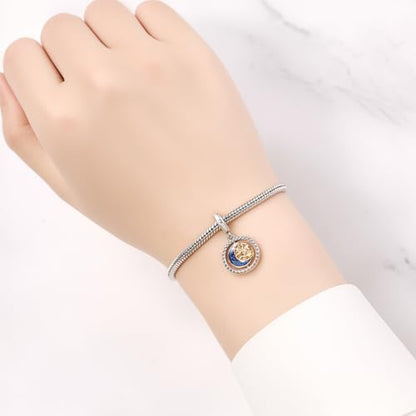 925 Sterling Silver Charms for Bracelets and Necklace Religious Cross Pendants Praying Hands, Bible, Virgin Mary, Jesus, Church Bead Jewelry - color: Star - Moon Charms