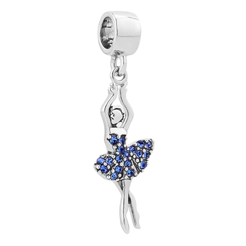 NARTGO Sparkling Dancing Women with Colorful Birthstone Charm Compatible with Pandora Bracelets Birthday Mother's Day Christmas Jewelry Gifts - color: September Blue