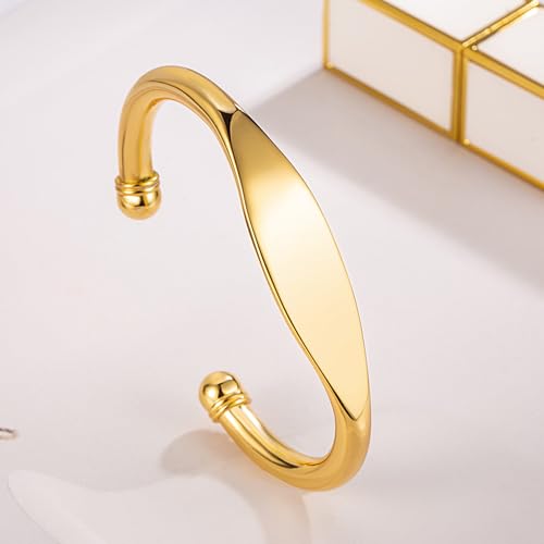 Dankadi Unisex 925 Sterling Silver Bangle Bracelet -Simple Women Men Torque Bracelet Solid Smooth Plain Polished On Cuff Fashion Fine Jewelry Gifts - color: Gold