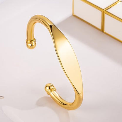 Dankadi Unisex 925 Sterling Silver Bangle Bracelet -Simple Women Men Torque Bracelet Solid Smooth Plain Polished On Cuff Fashion Fine Jewelry Gifts - color: Gold