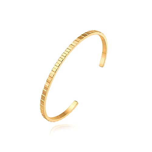 PERNNLA PEARL Dainty Gold Bar Bracelet for Women Simple Delicate Thin Cuff Bangle Hook Bracelet 18K Gold Plated Handmade Minimalist Jewelry - color: 12.Small Rectangle