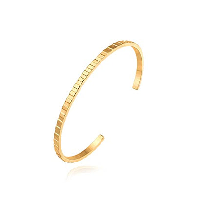 PERNNLA PEARL Dainty Gold Bar Bracelet for Women Simple Delicate Thin Cuff Bangle Hook Bracelet 18K Gold Plated Handmade Minimalist Jewelry - color: 12.Small Rectangle
