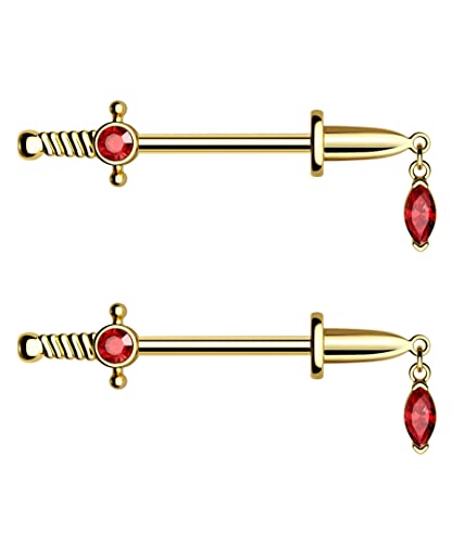 Dagger Nipple Ring 14G Gold Nipple Rings 316L Stainless Steel Nipple Piercing Jewelry Dangle Nipple Rings for Women Nipple Piercing Jewelry - color: Gold