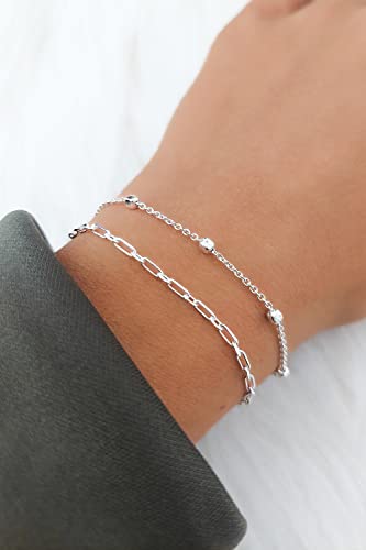 Stacking Bracelet Silver, Minimalist Simple Gourmet Satellite Rectangles Lace Heart Chain Bracelets, 925 Sterling Arm Jewelry for Women, Length 6.5-7.5 Inches - style: Rectangle Link Chain