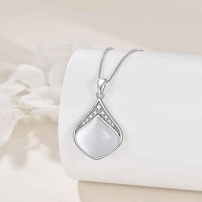 YAFEINI Teardrop Necklace Sterling Silver Filigree Irish Pendant Necklace Natural Stone Moonstone/Lapis Lazuli/Larimar/Moss Agate Necklace Jewelry - color: Clear Teardrop necklace-April birthstone