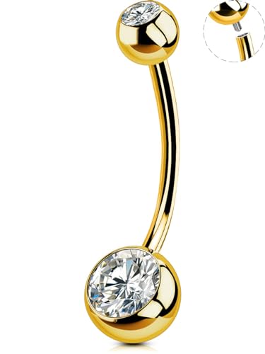OUFER Titanium Belly Button Rings, Internally Threaded Belly Ring, Round CZ Navel Rings for Women Men - color: Gold, size: 1.6*16MM