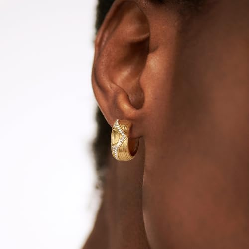 DREMMY STUDIOS Gold Dainty Huggie Hoop Earrings 18K Gold Plated Exquisite Open Tassel Dangle Charm Drop Sleeper Geometric Cross Coin Star Heart White CZ Simple Hypoallergenic Earrings for Women - color: Wide CZ Hoops