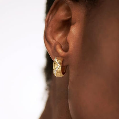 DREMMY STUDIOS Gold Dainty Huggie Hoop Earrings 18K Gold Plated Exquisite Open Tassel Dangle Charm Drop Sleeper Geometric Cross Coin Star Heart White CZ Simple Hypoallergenic Earrings for Women - color: Wide CZ Hoops