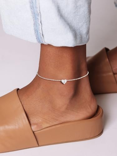 ChicSilver 925 Sterling Silver Initial Anklets for Women Dainty Beach Heart Ankle Bracelet Foot Jewelry-Adjustable Size(with Gift Box) - style: Letter-M