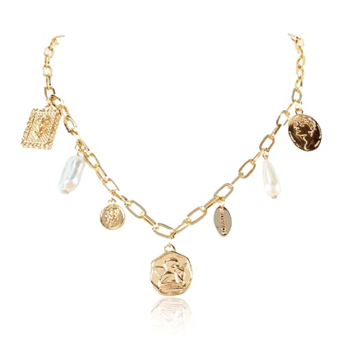 YANCHUN Layered Necklaces for Women Gold Necklace Stack Star Heart Choker Dainty Necklace Love Heart Chain Jewelry Gifts for Women - color: ZA-charm