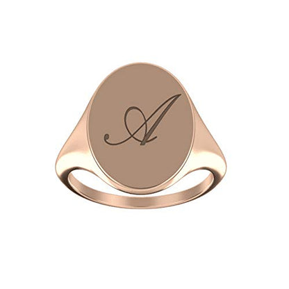 Sterling Silver Personalized Script Initial Letter Custom Signet Engrave Rings Jewelry - color: Rose Gold