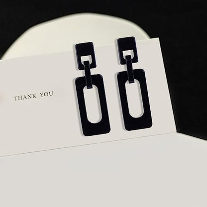 Boho Lightweight Retro Simple Acrylic Splicing Rectangle Earrings for Women Creative Exaggerated Statement Dangle Drop Earrings Jewelry - color: Black Acrylic Rectangle Earrings