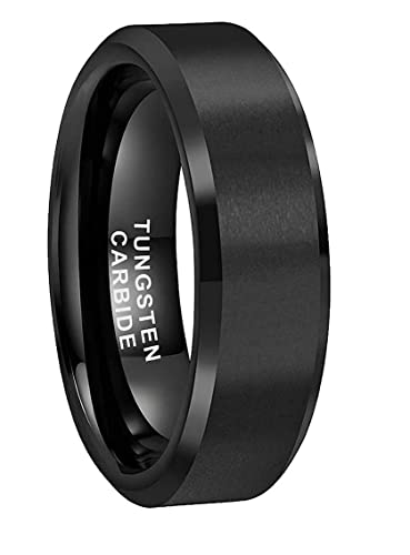 CROWNAL 3mm 5mm 7mm 9mm Tungsten Rings for Men Women Black/Silver/Gunmetal/Gold Beveled Polished Edges Matte Finish Comfort Fit 4-17 - color: Black 7mm