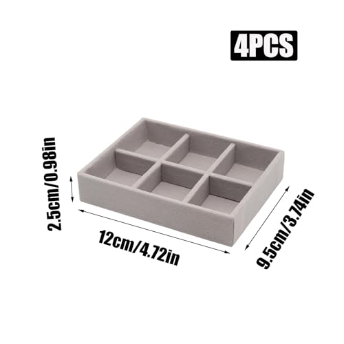 Small Jewelry Tray Set 4 Pcs Grey Velvet Stackable Jewelry Organizer Tray Mini Jewelry Drawer Organizer for Necklace Ring Earrings Jewelry (4 Styles) - color: Grey