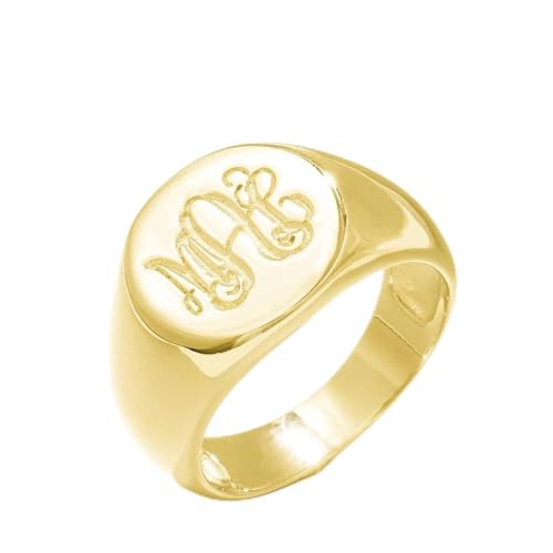 925 Sterling Silver Personalized Initial Signet Chevalier Ring Custom with Any Letters Engraved Monogram Mens Pinky Ring - color: Gold