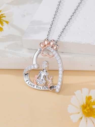 925 Sterling Silver Animal Necklace Heart Shape Dog/Rabbit/Cat Pendant Necklace for Women Animal Memorial Charm Jewelry Mother's Day Christmas Gifts - color: Cat and Women