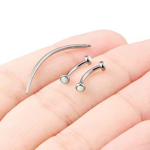 F136 Titanium 16g 6/8/10mm Opal Eyebrow/Rook/Snug/Vertical-Labret/VCH/Snake-Eyes/Anti-Tragus/Christina/Daith/Belly-Button/Bridge/Hood/Surface Curved Barbell Piercing Jewelry for Women Men - color: White, size: 8mm=5/16in