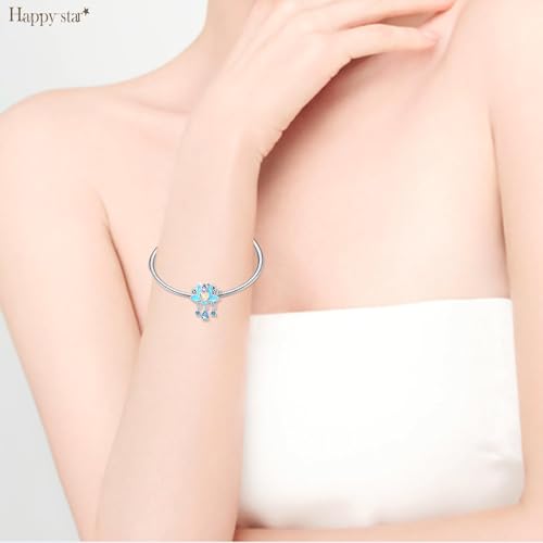 HappyStar 925 Sterling Silver Charms for Bracelets and Necklace Dangle Pendants Beads Charms Fits Charms Bracelets for Woman Jewelry Gifts (with one Spacer Bead Charms) - style: Blue Lotus Beads