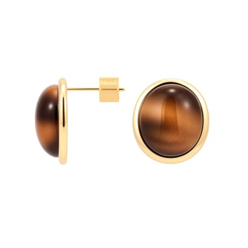 RENAIZ Bold Statement Hoop & Stud Earrings for Women – 14K Gold & Rhodium Plated Maximalist Jewelry, Chunky Geometric Boho Earrings, Hypoallergenic Non-Tarnish Trendy Gift - color: Yellow Gold, style: Tiger Eye