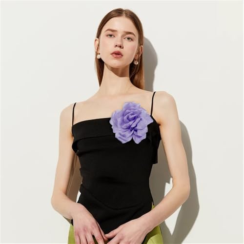 Flash Camellia Flower Brooch Pin for Women Men Elegant Texture Fabric Dahlia Rose Floral Brooches Lapel Pins Dainty Wedding Holiday Party Costume Dress Accessories Jewelry - color: Light Purple