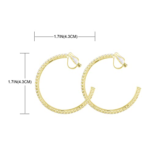 YOQUCOL 4.3CM(1.7in) Clip On Hoop Earrings Cubic Zirconia Non Pierced Ears Hoops for Women - color: Gold