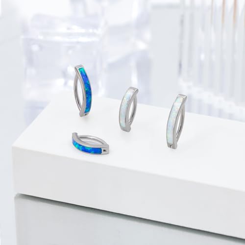 16G Labret Stud, G23 Titanium Vertical Labret Lip Piercing Jewelry, Gold Eyebrow Ring Clicker Belly Button Ring Hoop For Women Men - color: Silver, size: 8mm White Opal