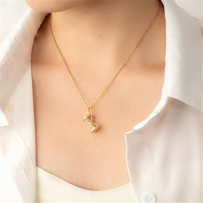 Dtja Dainty CZ Hourglass Pendant Necklace for Women 14K Gold Plated Stainless Steel Crystal Sand Clock Time Arrangement Theme Charms Link Chain Adjustable Necklaces Souvenir Jewelry Gift - color: Gold-Tone
