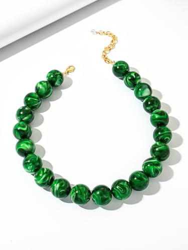 Chunky Beaded Necklaces for Women Statement Necklace | Bold Chunky Choker, Large Resin Beads, Adjustable Necklace, Boho Trendy Summer Beach Holiday Jewelry - color: Green-02