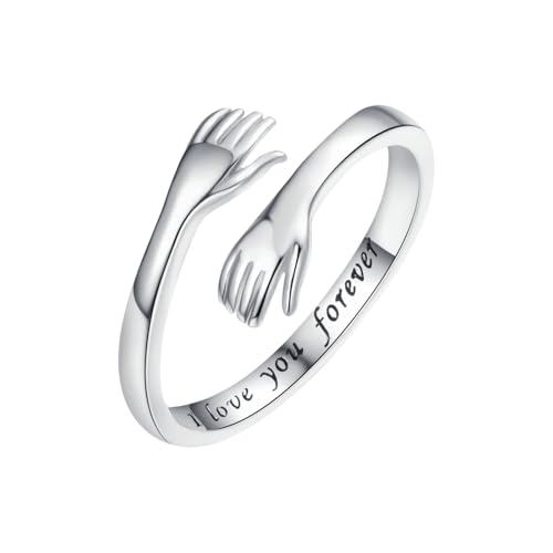 Granddaughter Daughter Hug Ring For Hope Rings, Stainless Steel Inspirational Jewelry Engraved Always With You Love You Forever Message Adjustable Non Tarnish Jewelry Birthday Gift Card - color: I love you forever(Daughter)