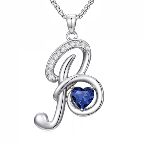 A to Z Initial Birthstone Pendant Necklaces Name Jewelry for Women | 18K White Gold Plated Personalized Alphabet Jewelry Anniversary Christmas Birthday Gifts for Wife Her Daughter Girlfriend - color: B Initial-09-Sept