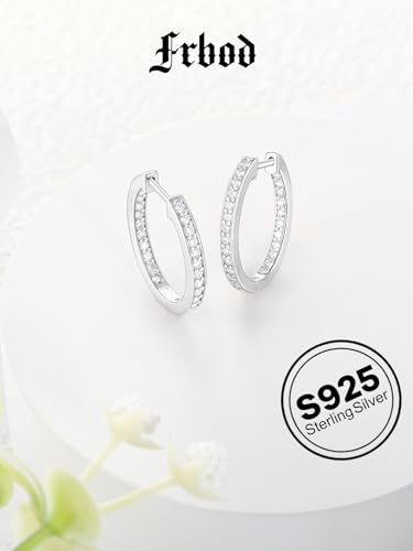 Moissanite Hoop Earrings for Women, 3.5ct/0.76ct D Color VVS1 Yellow Gold Plated Earrings, 925 Sterling Silver Inside Out Round Loops/Six Stone 20mm Hoops, Birthday Christmas Valentines Jewelry - color: White Gold - Pave