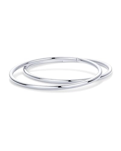 PAVOI Waterproof Bangle Bracelet for Women | 14K Gold Plated Classic Lightweight Stacking Stainless Steel Bracelet | Single & 2-Pack Bangles - color: White Gold, size: Small/Medium, style: 2-Pack Bracelets