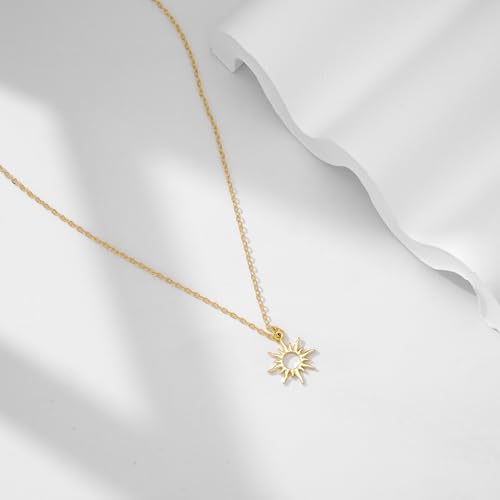 Gold Silver Necklace for Women, Dainty Cubic Zirconia Pendant | Teardrop CZ Charm, 14K Gold/Sterling Silver Plated, Adjustable Chain, Hypoallergenic & Waterproof Jewelry, Cute Trendy Gift - color: Gold-Howllow sun/cable chain