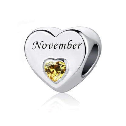January-December 12 Months Colors Birthstone Crystal Happy Birthday Heart Charms For Charm Bracelets Necklace - color: November