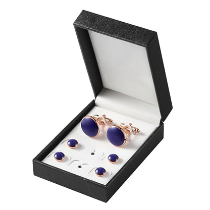 Men's Cufflinks & Tuxedo Studs Set - 316L Stainless Steel Formal Wedding Jewelry, Groomsmen Gift Set with Gift Box - color: 8pcs Blue Gold