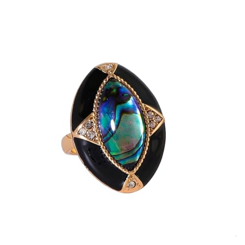 PLOUTOS Elegant Vintage Oval stone Statement Ring for Women Gold Tone Beaded Edge Cocktail Style Gift Party Jewelry Fashion Glamorous - color: Gold F