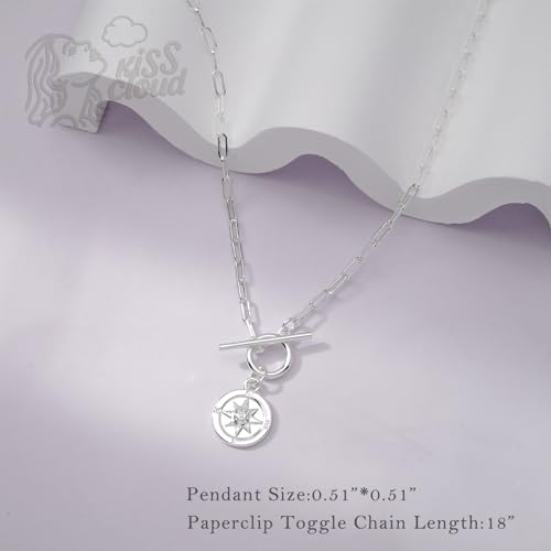 Gold Silver Necklace for Women, Dainty Cubic Zirconia Pendant | Teardrop CZ Charm, 14K Gold/Sterling Silver Plated, Adjustable Chain, Hypoallergenic & Waterproof Jewelry, Cute Trendy Gift - color: Silver-Compass/paperclip toggle chain