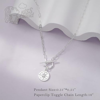 Gold Silver Necklace for Women, Dainty Cubic Zirconia Pendant | Teardrop CZ Charm, 14K Gold/Sterling Silver Plated, Adjustable Chain, Hypoallergenic & Waterproof Jewelry, Cute Trendy Gift - color: Silver-Compass/paperclip toggle chain