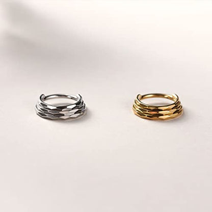 FUNLMO 18G 16G Septum Jewelry Triple Stacked Septum Nose Ring Surgical Steel Daith Conch Helix Cartilage Lobe Piercing Jewelry - color: Style 5: Gold-triple stack rhombus cuts design