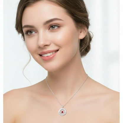Compass Necklace for Women Wife Girlfriend Mom Daughter Gifts | S925 Silver Jewelry For Anniversary 18K Rose Gold Gifts For Birthday Christmas Mothers Valentines Day 12 Birthstones - style: 01-January-Silver